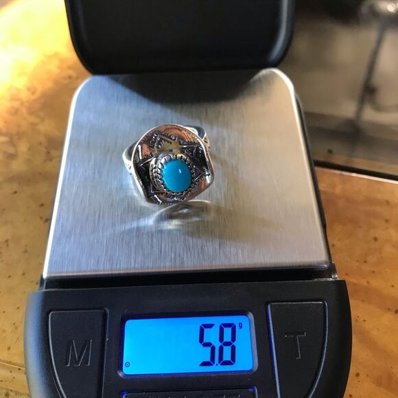 Sleeping Beauty Turquoise Sterling Silver Cowgirl Ring Size 6 - Picture 9 of 9